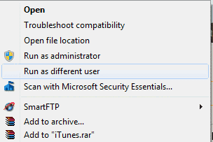 Win7 Ejecutar como opción de usuario diferente