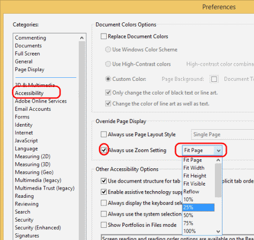 Configuración de accesibilidad del lector