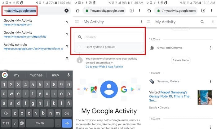 Androide;  Administrar la actividad de la cuenta de Google