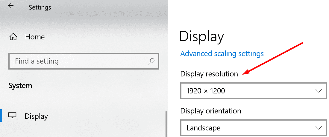 cambiar la resolución de pantalla de Windows 10