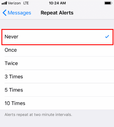 Configuración de mensajes de repetición de iPhone