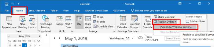 Calendario de publicación de Outlook