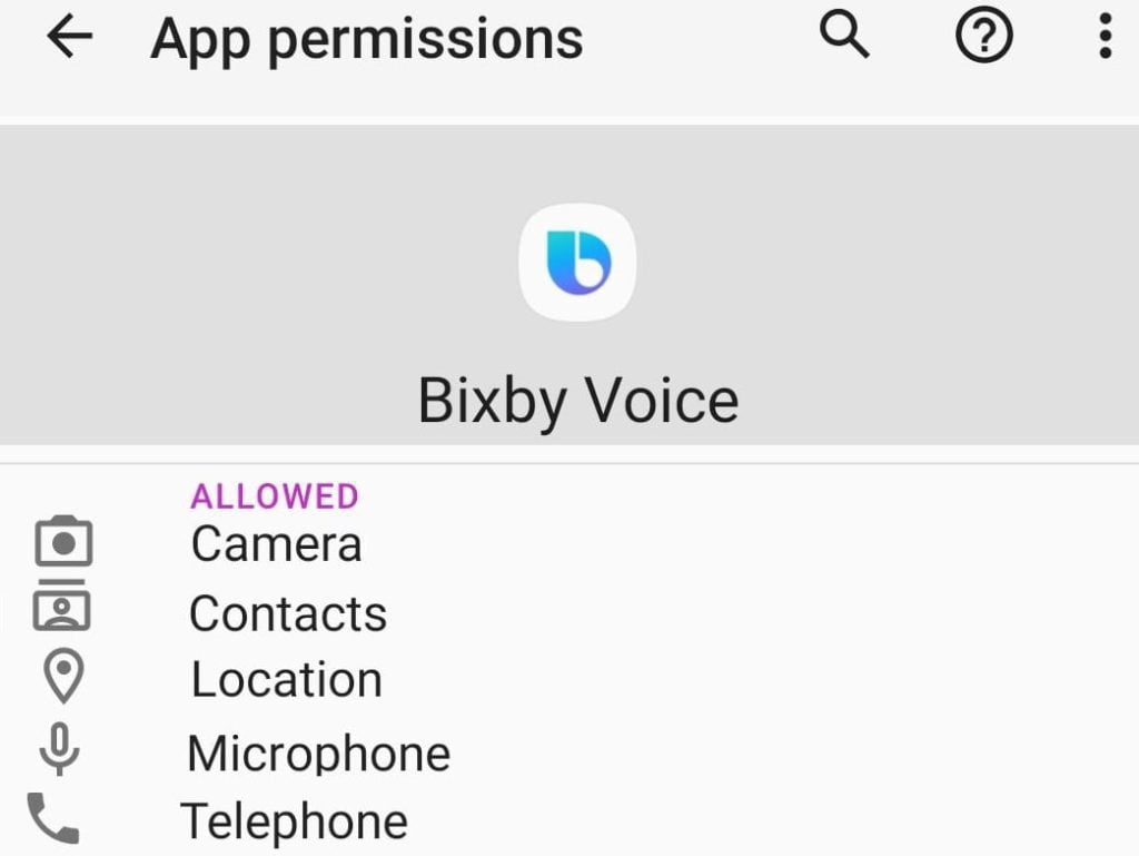 bixby habilitar permisos
