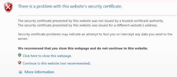 Problema de IE con el certificado de seguridad del sitio web