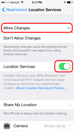 Restricciones de los servicios de ubicación de IOS