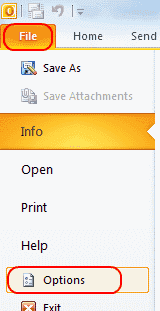 Botón Opciones de Outlook 2010