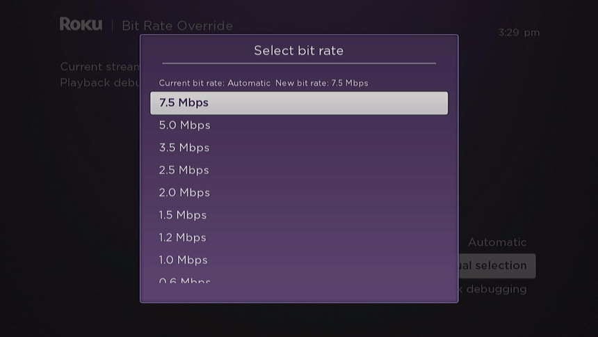 Pantalla Roku Select Bit Rate