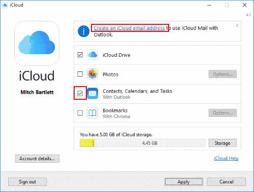 Compruebe Outlook iCloud Windows