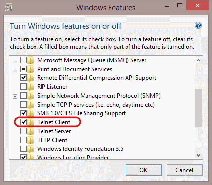 Windows 10: instale el cliente Telnet