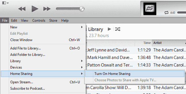 Configuración de iTunes Home Sharing