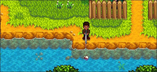 Un personaje pescando en "Valle stardew."