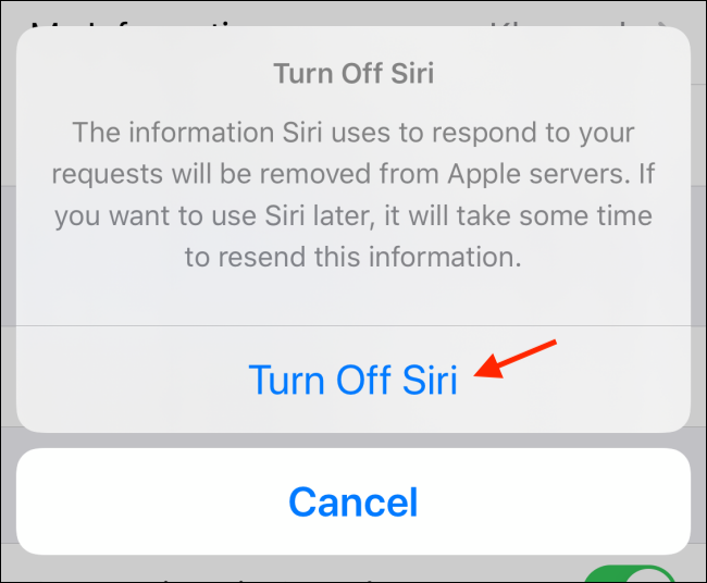 Toque Desactivar la opción Siri