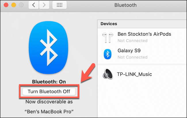 Haga clic en "Apaga el bluetooth."