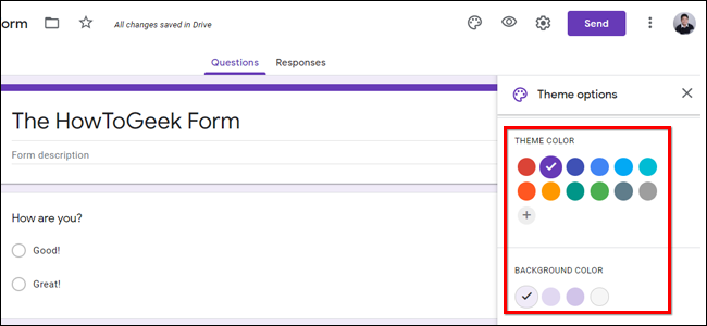 Seleccione el color de fondo de Google Forms