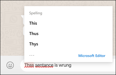Editor de Microsoft utilizado para corregir errores ortográficos en Whatsapp en la web