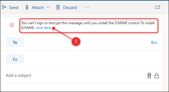 El mensaje que indica que se debe instalar el control S / MIME.