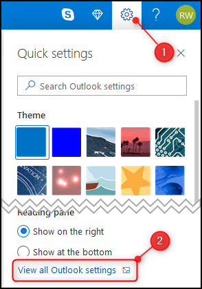 las perspectivas "Mostrar todas las configuraciones de Outlook" opción.