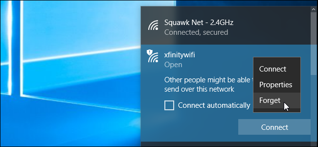 Olvídese de una red Wi-Fi guardada en Windows 10