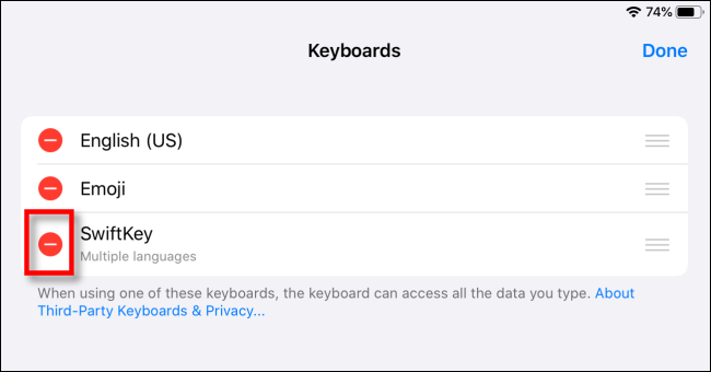 Eliminar el teclado de terceros en el iPad