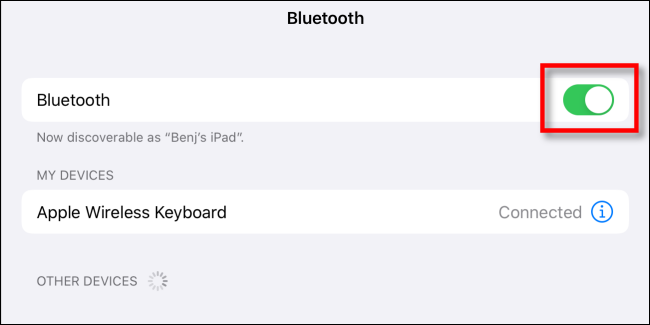 Deshabilitar el interruptor de Bluetooth en la configuración del iPad