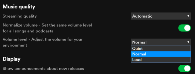 Configuración de nivel de volumen de Spotify
