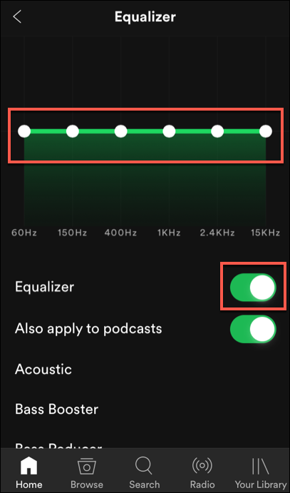 Configuración del ecualizador para Spotify en iOS