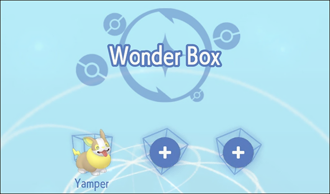 Un personaje llamado Yamper en un Pokémon Home Wonder Box.