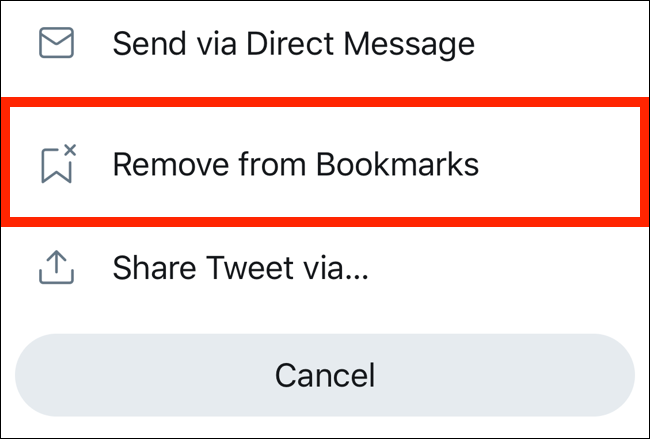 Toque Eliminar marcadores para eliminar el tweet de la página de marcadores