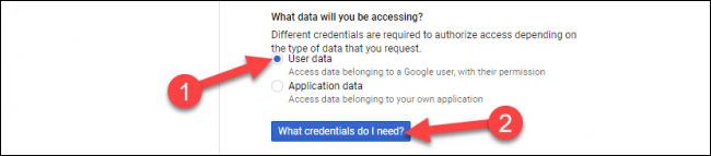 Para seleccionar "Datos del usuario," luego haga clic en "¿Qué credenciales necesito?"