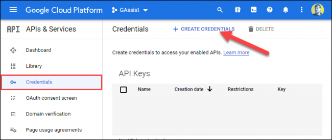 Para seleccionar "Identificadores" luego haga clic en "Crea credenciales."