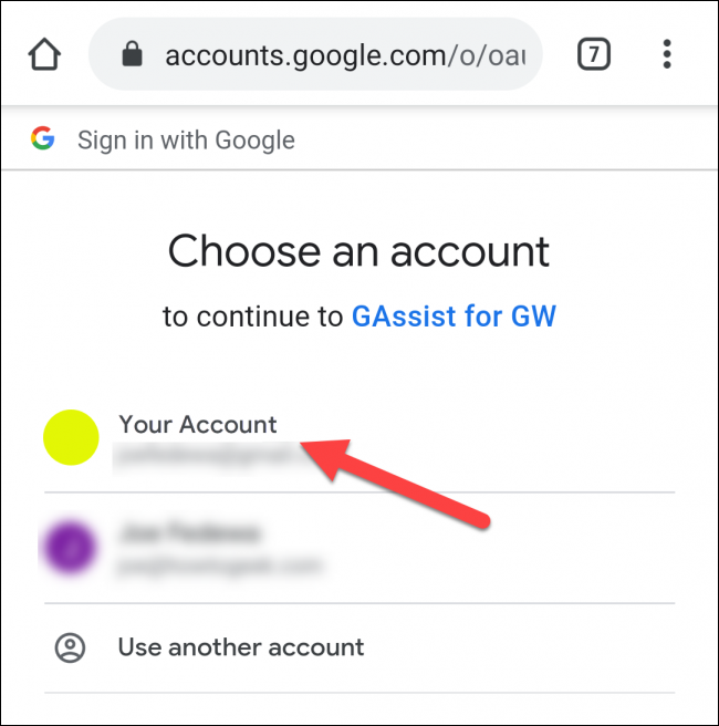 Seleccione su cuenta de Google.