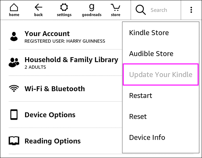 actualice su opción Kindle resaltada