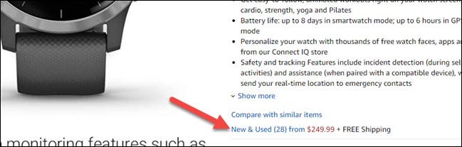 Haga clic en "Nuevos y usados" para obtener más opciones de compra en la página de un producto en Amazon.