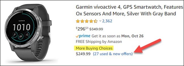 Haga clic en "Ofertas usadas y nuevas" en una lista de Amazon para ver más opciones de compra.
