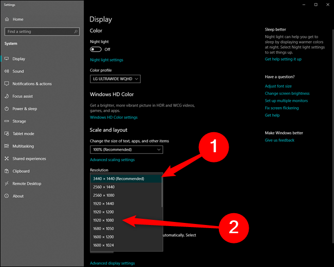 Resolución de cambio de Microsoft Windows 10