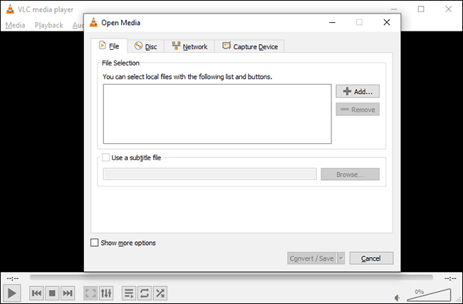 El menú de conversión de formato de archivo VLC en Windows 10