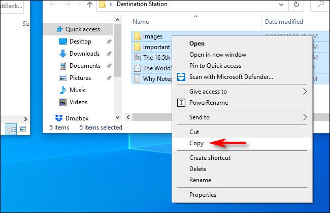 En la ventana de origen, haga clic con el botón derecho en la selección de archivo y seleccione "Dupdo" en el menú contextual de Windows 10.