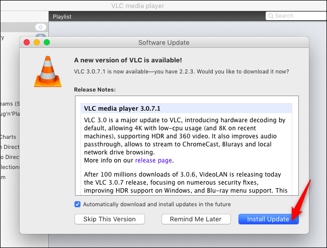 Instalación de actualizaciones en VLC en macOS