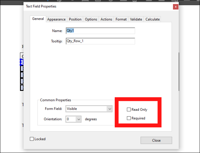 Propiedades del campo de texto de Acrobat