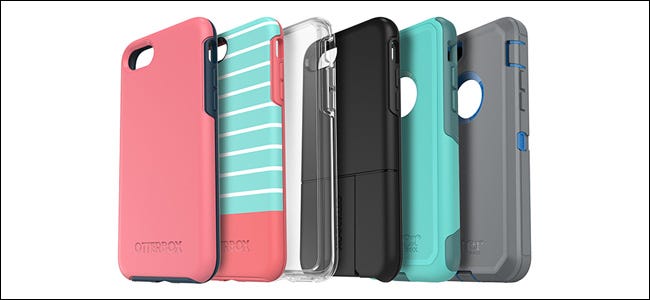 Seis fundas para teléfonos Otterbox en diferentes colores y diseños.