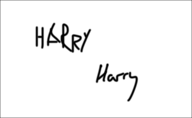 "Harry" escribe una vez con un trackpad y una vez con una tableta Wacom.