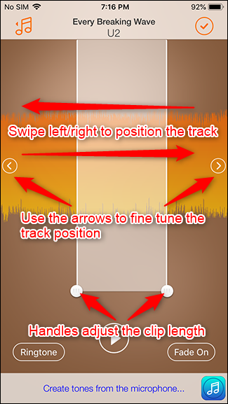 La interfaz controla el posicionamiento de las pistas y la duración del clip.