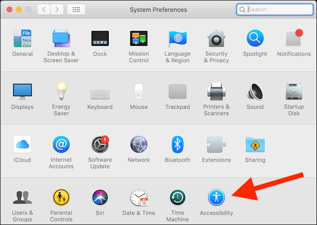 Haga clic en el botón Accesibilidad en Preferencias del sistema en macOS