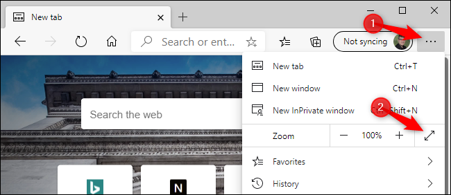 Habilitar el modo de pantalla completa en el nuevo Microsoft Edge con un mouse.