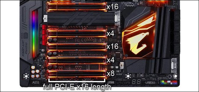 Una placa base Gigabyte que muestra ranuras PCIe