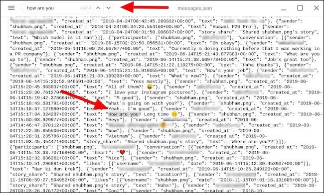 Encuentra mensajes en el archivo de datos de Instagram