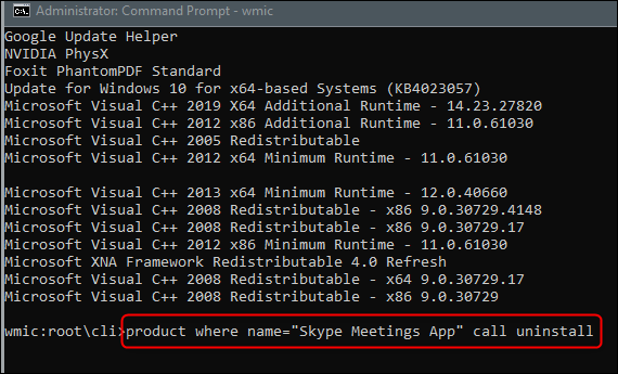 comando para desinstalar la aplicación