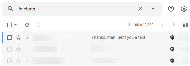 Registros de chat en Gmail.