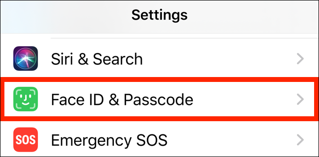 Haga clic en la sección Face ID y código de acceso en Configuración