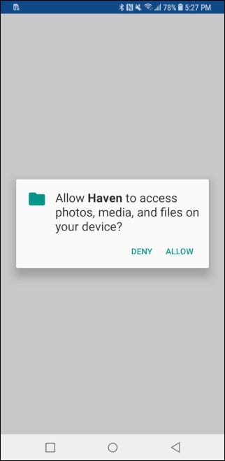 Solicitud de autorización de Haven en Android